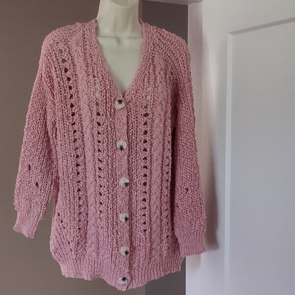 Adora Oversized Dusty Pink Rose Open Knit Cardigan Sweater Size S/M - Picture 3 of 6